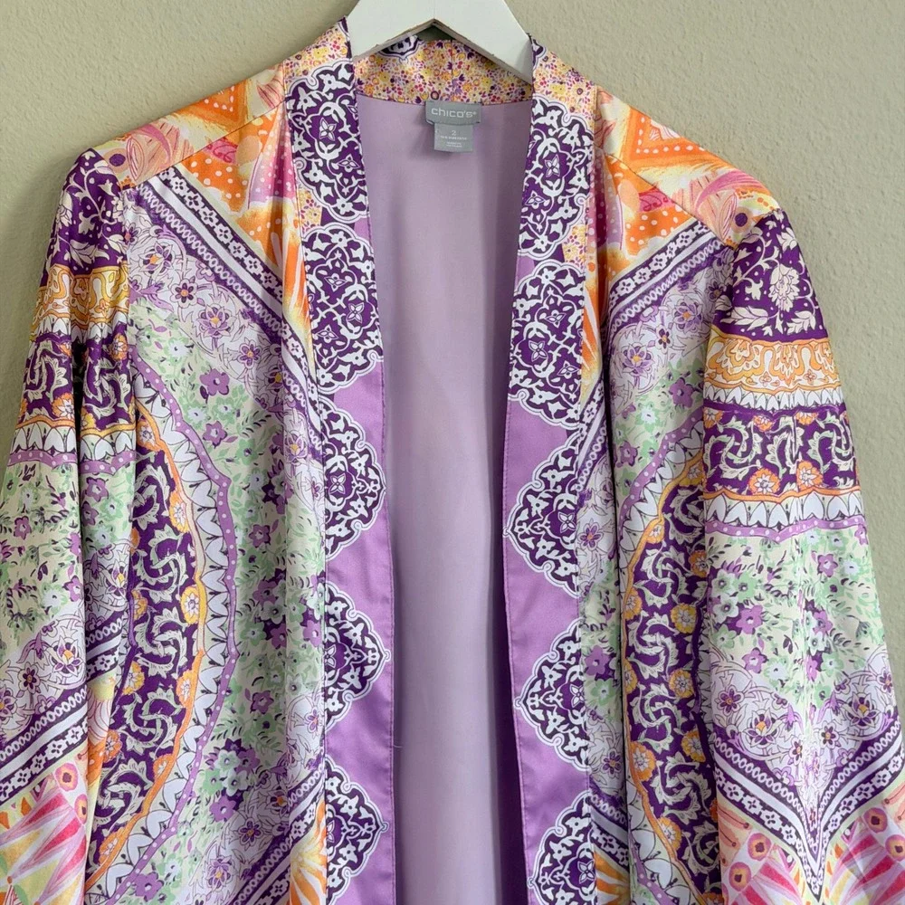 Chico's Colorful Mandala Print Open Front Kimono Womens‎ 2  US Large Bloomcore